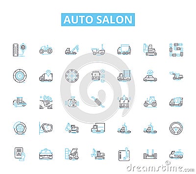 Auto salon linear icons set. Luxury, Exotic, Performance, Classic, Modern, Custom, Tuned line vector and concept signs Vector Illustration