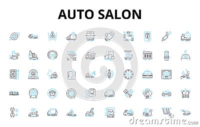 Auto salon linear icons set. Luxury, Exotic, Performance, Classic, Modern, Custom, Tuned vector symbols and line concept Vector Illustration