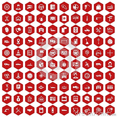 100 auto service center icons hexagon red Vector Illustration