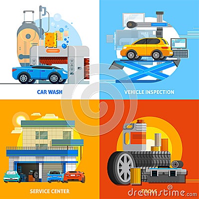 Auto Service 2x2 Design Concept Set Vector Illustration