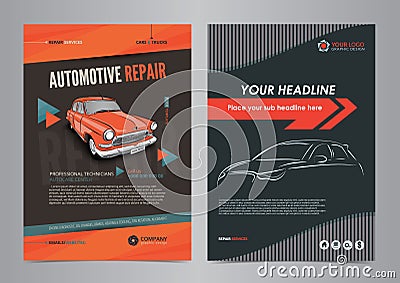 Auto Services Business Flyer layout templates, automotive repair magazine cover, car repair shop brochure, mockup flyer. Vector Illustration