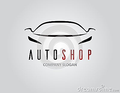 Auto shop car logo design with concept sports vehicle silhouette Vector Illustration