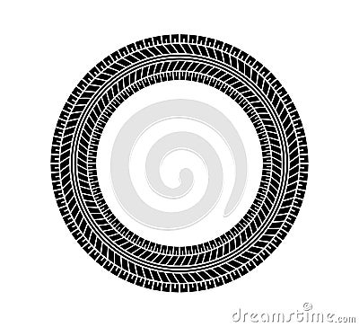 Auto tire tread circle frame. Car and motorcycle tire pattern, wheel tyre tread track print. Black tyre round border Vector Illustration