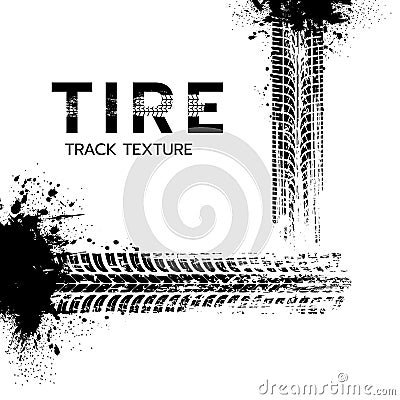 Auto tire tread grunge element. Car and motorcycle tire pattern, wheel tyre tread track. Black tyre print. Cartoon Illustration