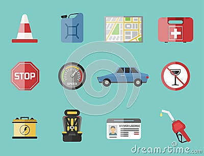 Auto transport motorist icon symbol vehicle equipment service car driver tools vector illustration. Vector Illustration