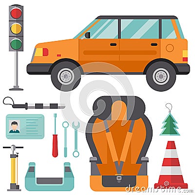 Auto transport motorist icon symbol vehicle equipment service car driver tools vector illustration. Vector Illustration