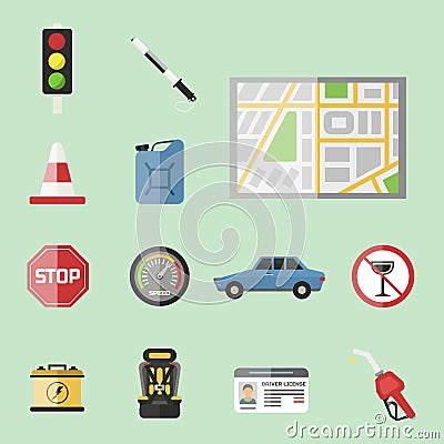 Auto transport motorist icon symbol vehicle equipment service car driver tools vector illustration. Vector Illustration