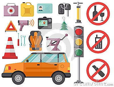 Auto transport motorist icon symbol vehicle equipment service car driver tools vector illustration. Vector Illustration