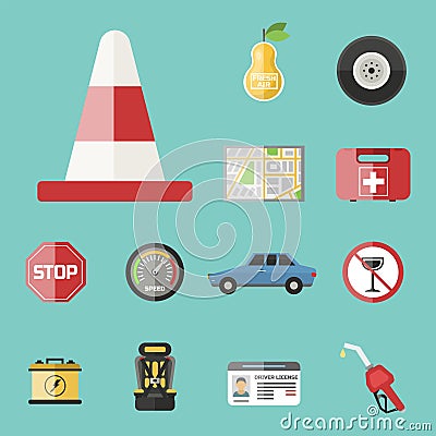 Auto transport motorist icon symbol vehicle equipment service car driver tools vector illustration. Vector Illustration