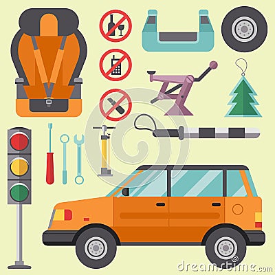 Auto transport motorist icon symbol vehicle equipment service car driver tools vector illustration. Vector Illustration