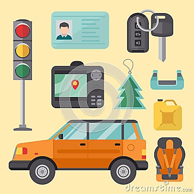 Auto transport motorist icon symbol vehicle equipment service car driver tools vector illustration. Vector Illustration