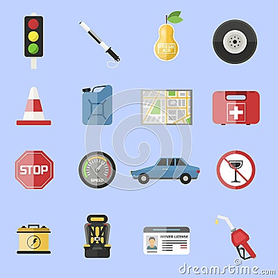 Auto transport motorist icons symbol vehicle equipment service car vector illustration. Vector Illustration