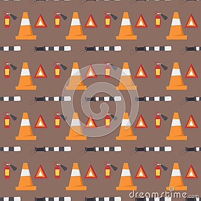 Auto transport motorist seamless pattern vehicle equipment service car driver tools vector illustration. Vector Illustration