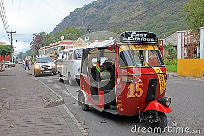 Auto tricycle, used for taxi, Panajachel, Guatemala Editorial Stock Photo