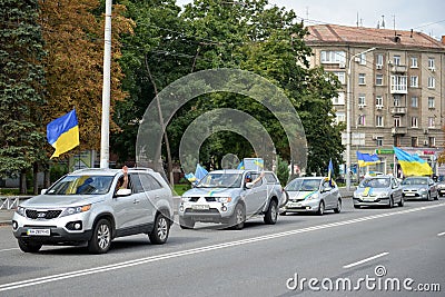 Auto with Ukrainian flags Editorial Stock Photo