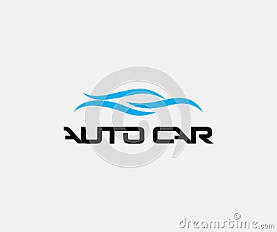 Auto wave lines, isolated icon on white background. Dynamic blue car silhouette in move, flat cartoon style vector logo Vector Illustration