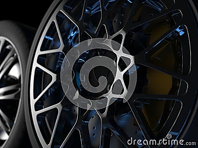 auto wheels with chrome rims close up Stock Photo