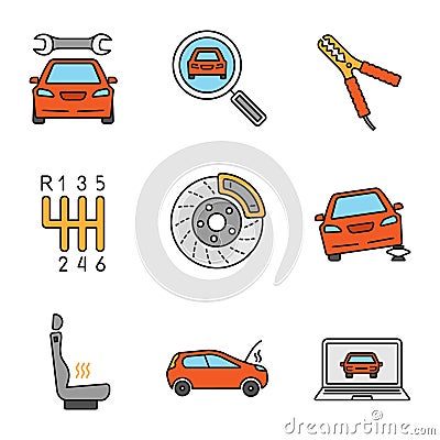 Auto workshop color icons set Vector Illustration