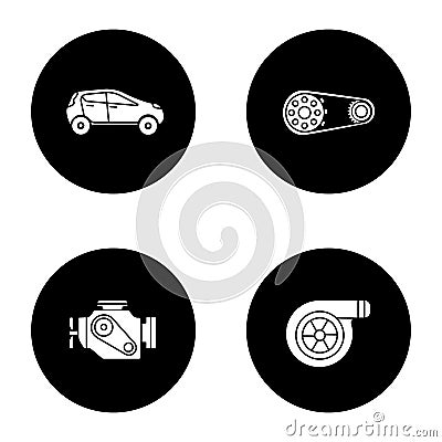 Auto workshop glyph icons set Vector Illustration