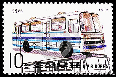 Autobus - Chipsam 88, International Stamp Exhibition - Essen - Buses and Tramsserie, circa 1992 Editorial Stock Photo