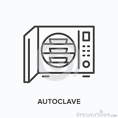 Autoclave line icon. Vector outline illustration of antibacterial treatment. Equipment disinfection pictorgam Vector Illustration