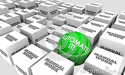 Automate It Vs Manual Work Tasks Sphere Cubes Stock Photo