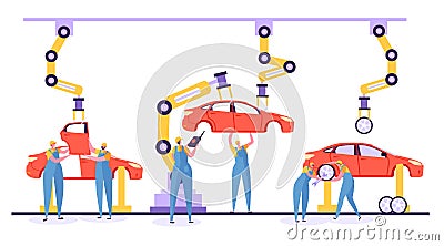 Automated assembly line car production concept Vector Illustration