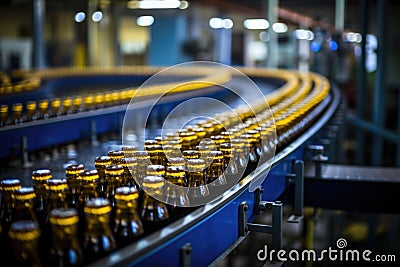 Automated Beer Packaging: Illustrating modern brewing techniques, a photo captures the automated packaging of beer cans Stock Photo