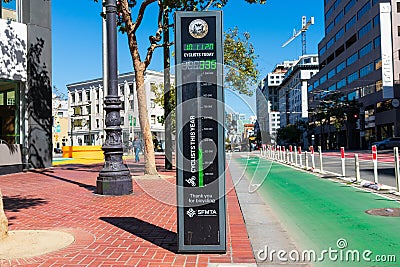 Automated bicycle counter with digital display Editorial Stock Photo