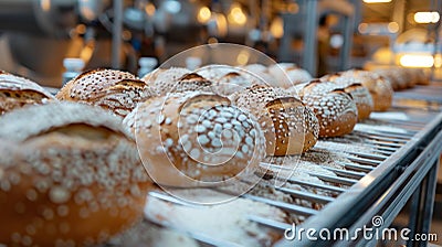 automated bread production, utilizing high-tech machinery, innovative automated bread production streamlines the baking Stock Photo