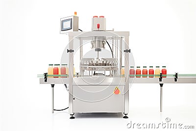 automated capping machine sealing juice bottles Stock Photo