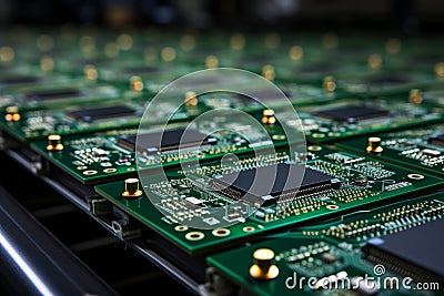 Automated chip mounter in printed circuit board workshop - high-tech manufacturing process Stock Photo
