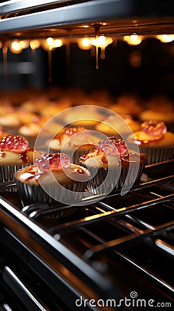 Automated conveyor whisks freshly baked cakes through the production process Stock Photo