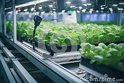 Automated crop protection system in a high-tech farm, Highlight smart sensors Stock Photo