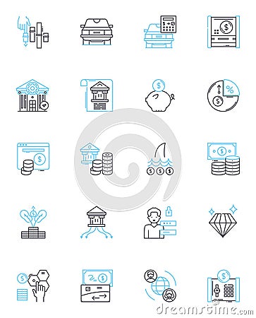 Automated deposit linear icons set. Digital, Secure, Convenient, Reliable, Innovative, Efficient, Streamlined line Vector Illustration