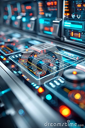 automated distribution systems, Cutting-edge machinery in a modern facility processes items with real-time data displayed on Stock Photo