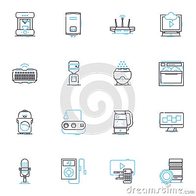 Automated domicile linear icons set. Smart-home, Robotic, Intelligent, Automatic, Futuristic, Connected, Digital line Vector Illustration