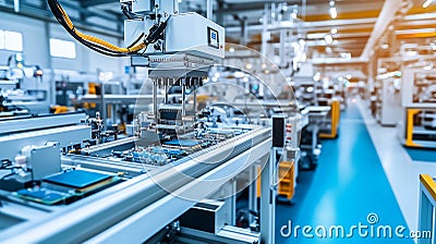 Automated Factory Machines Assembling Circuit Boards in a High-Tech Facility Stock Photo