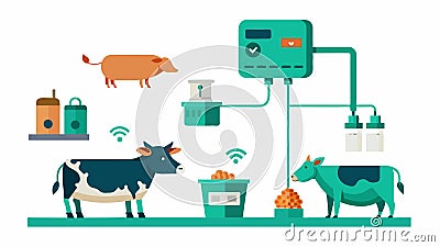 Automated feeding systems that adjust feed amounts based on realtime health data ensuring each animal receives the Vector Illustration