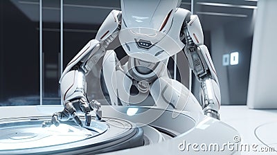 Automated Housekeeping: Robot Maid with a Vacuum Machine - Ai Generated Stock Photo