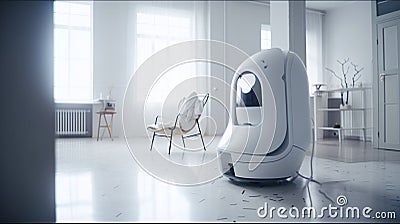 Automated Housekeeping: Robot Maid with a Vacuum Machine - Ai Generated Stock Photo