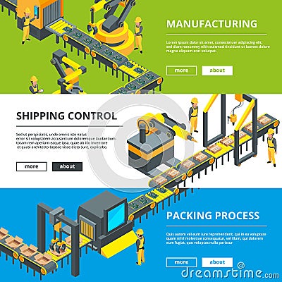 Automated industry line. Manufacturing production. Vector horizontal banners Vector Illustration