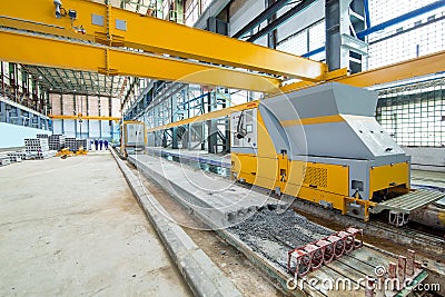 Automated line for the production of hollow core slabs. Stock Photo