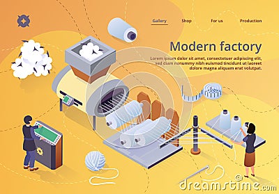 Automated Machine for Yarn Producing, Factory. Vector Illustration