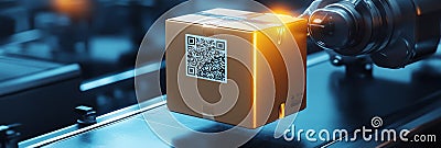 Automated Package Sorting System Efficient logistics robotic arm QR code tracking fast delivery modern warehouse Stock Photo