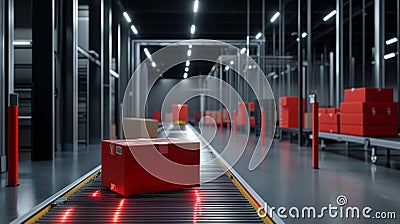 Automated Package Sorting System in a Modern Distribution Center showcasing efficient logistics conveyor belts and automated Stock Photo