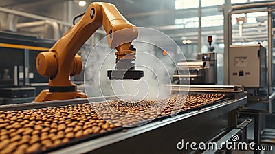 Automated precision: factory scene with robotic arms performing seamless tasks, advanced technology's role in Stock Photo