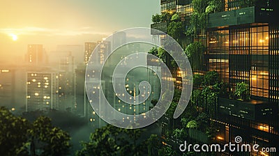 Automated property management - a smart building equipped with sensors and artificial intelligence technology that Stock Photo