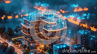 Automated property management - a smart building equipped with sensors and artificial intelligence technology that Stock Photo