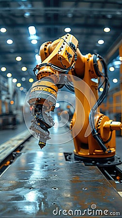 automated robot arm on production line in industial factory Stock Photo